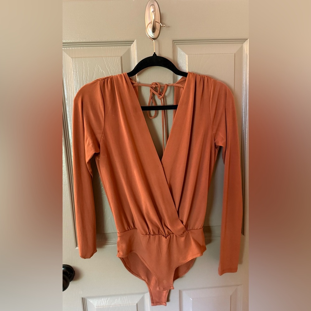 Bcbgeneration: Rust Draped V-Neck Blouse Bodysuit - image 2
